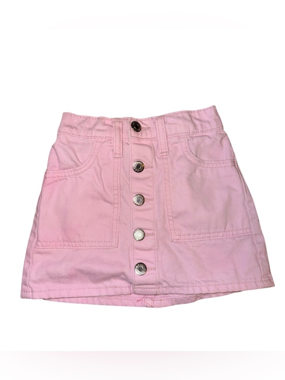 Button Front Pink Denim Skirt